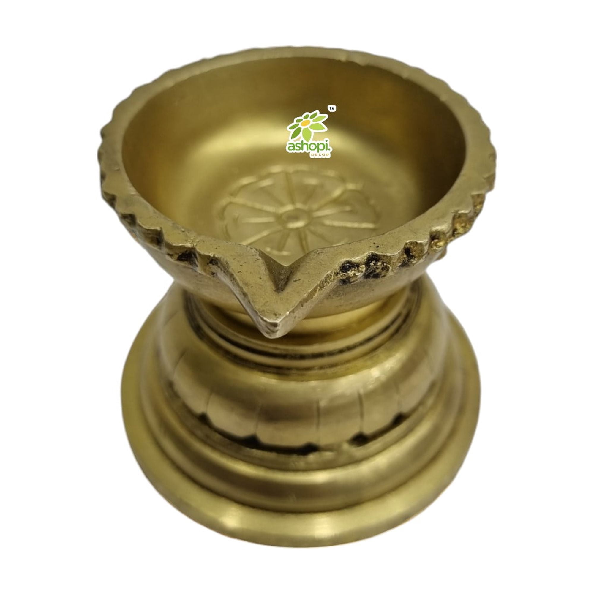 Ashopi Decor Brass Diya for Puja Temple Decoration,Lotus Shape Large Diya Stand Oil Lamp for Home, Mandir, Pooja