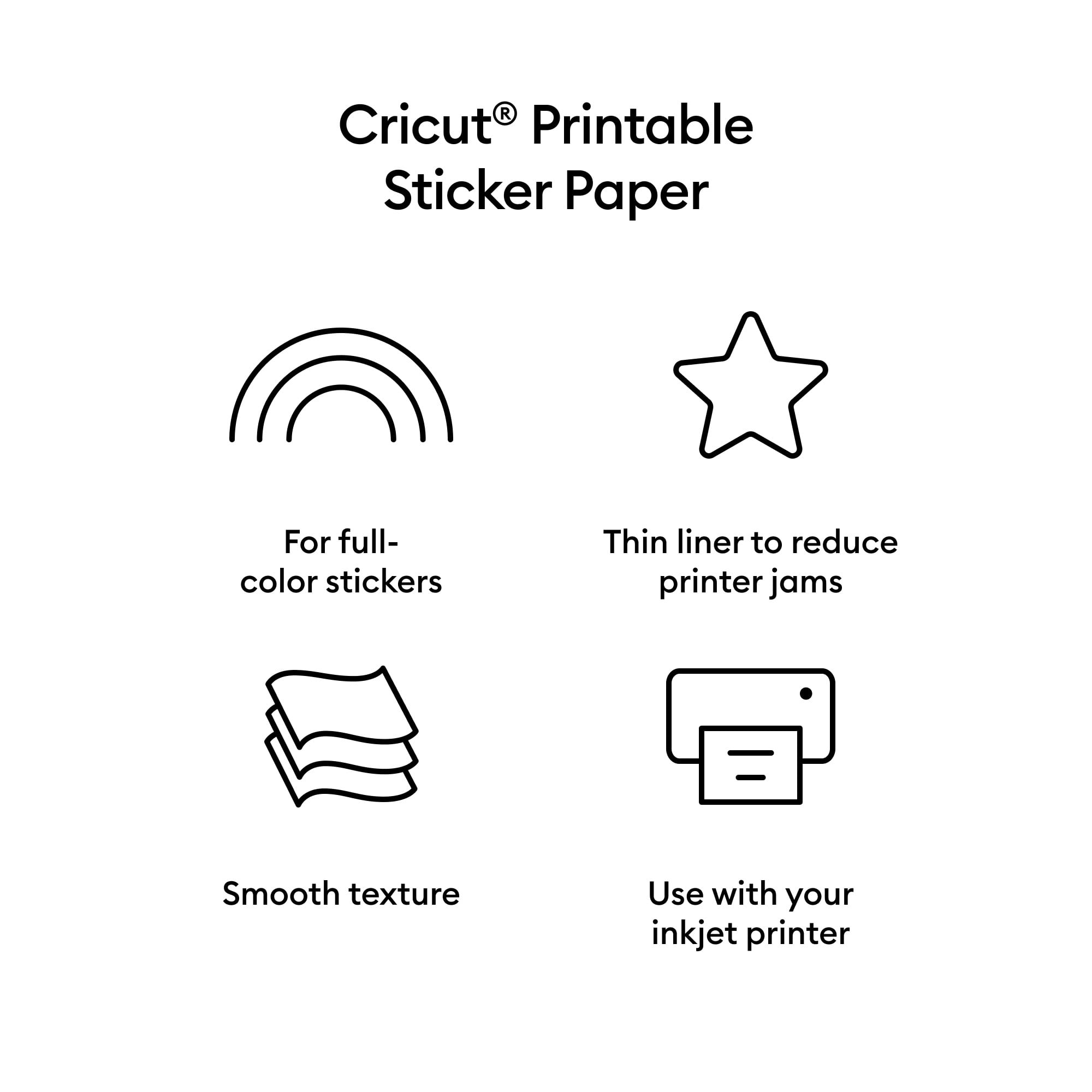 Cricut Printable Sticker Paper (8 ct), White, 8.5 x11, Sheets