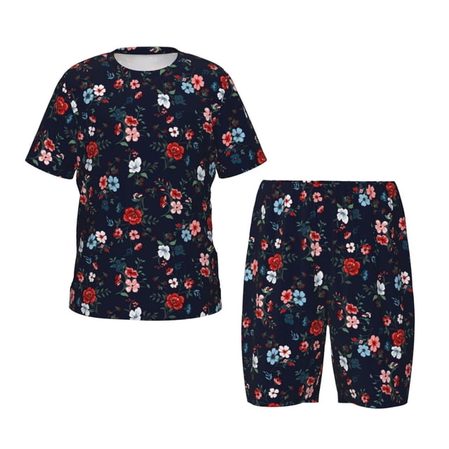 Fotbe Vintage Rose Pijama Estampada de 2 Piezas para Niños – Ropa de Dormir de Manga Corta Cómoda para Niños y Niñas, Camiseta y Shorts de Algodón-3X-Large