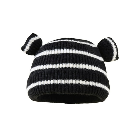 Niusricy Baby Striped Winter Hat Cute Bear Ears Knit Beanie Warm Cap for Infant Newborn Cold Weather Accessories