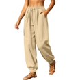 thumbnail image 6 of Women's Harem Pants Lightweight Loose Fit Drawstring Waist Side Pockets Cuffed Ankle Casual Summer Lounge Trousers, 2XL, 6 of 7