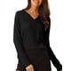 thumbnail image 1 of INSPIRAR CHIC Pijamas de Mujer Casual Cuello en V de Canalé Ropa de Noche Sudadera de Manga Larga Tops S Negro, 1 of 6