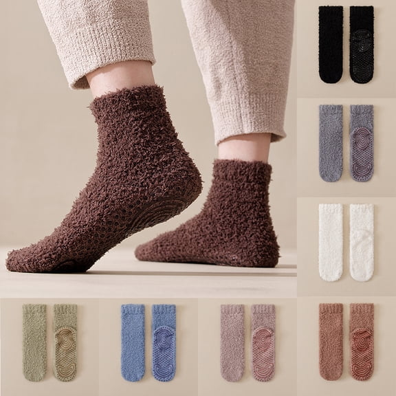 Mens Cozy Plush Thermal Home Socks Anti-Skid Sole Soft Warm Winter Sleeping Casual Socks White One Size