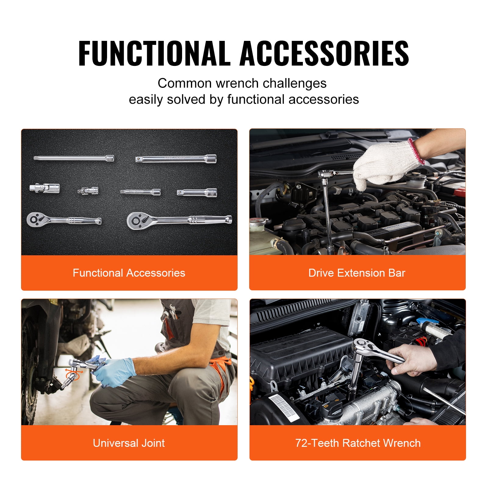 KFFKFF Comprehensive Socket Set, 1/4" and 3/8" Drive Ratchet and Socket Kit, 6-Point Design, 106-Piece SAE and Metric Tool Collection, Includes Deep and Standard Sockets (5/32-1 in, 5-19 mm)