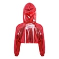 thumbnail image 2 of TiaoBug Shiny Metallic Cropped Hoodie Sweatshirt for Girls Cheerleading Performance Jazz Dance Crop Top Red 16, 2 of 4