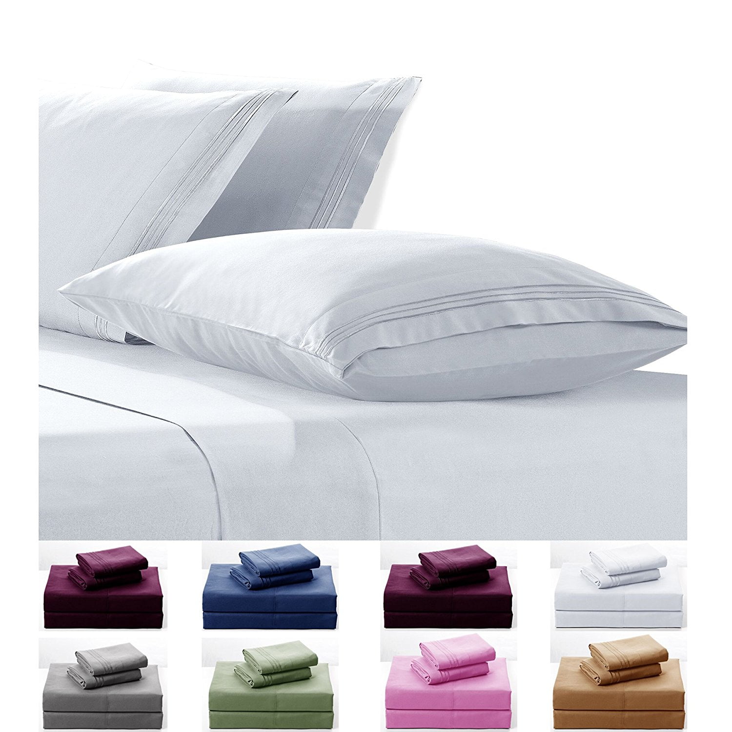 Goldsun 4 Piece Twin Size Soild Color Microfiber Bed Sheets Set Goldsun 4 Piece Twin Size Soild Color Microfiber Bed Sheets Set 2300 Egyptian Collection Include Fitted Sheet Flat Pillowcases Elastic Deep