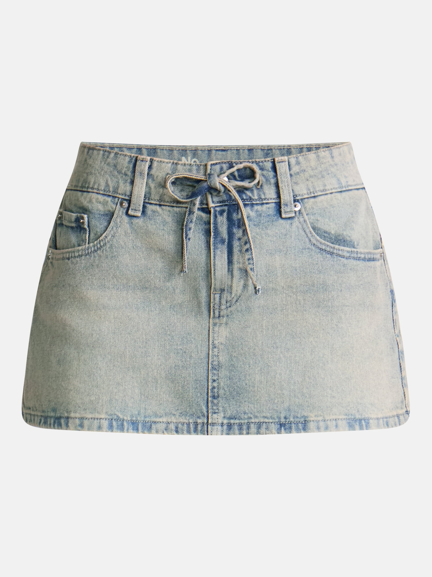 No Boundaries Self Tie Denim Cotton Mini Skort, Women’s XXS-XXL