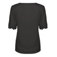 thumbnail image 2 of Usmixi Womens V Neck T Shirts Chiffon Short Sleeve Blouses For Women Boho Shirts Layer Ruffle Babydoll Blouses Flowy Tunic Tops Plus Size Summer Dresses Female Black s, 2 of 5