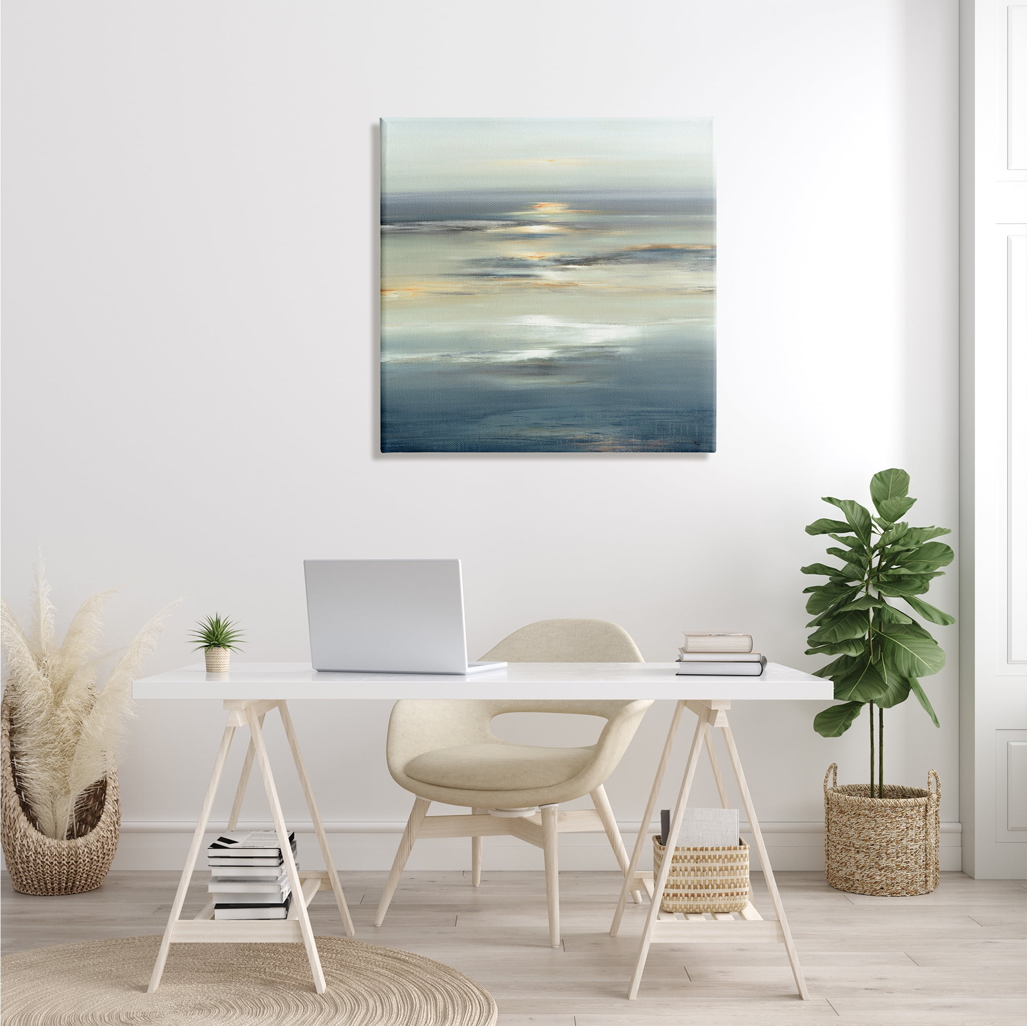 Stupell Industries Abstract Tranquil Nautical Sunrise Reflection Grey Blue Global Painting Gallery-Wrapped Canvas Print Wall Art, 30 x 30, Design by Lisa Ridgers