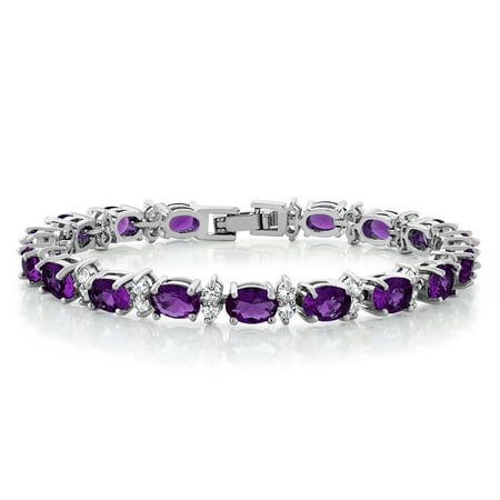 20.00 Ct Oval & Round Purple Color Cubic Zirconias CZ Tennis Bracelet 7