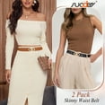 thumbnail image 2 of SUOSDEY Women Skinny Elastic Belt Ladies Stretchy Waist Belt with Round Gold Buckle 2 Pack, 2 of 7