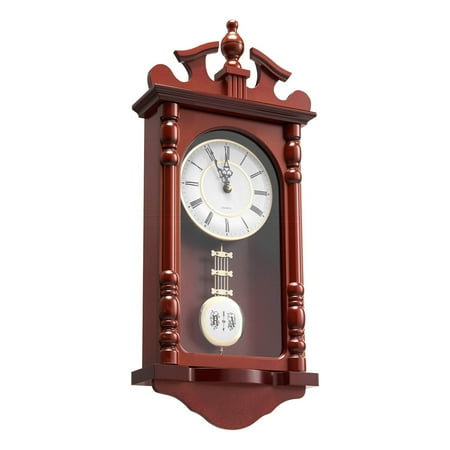 Classic Grandfather Wall Clock with Pendulum, 23.2 in Vintage-Style Pine Wood & MDF Construction, Cherry Tone Finish, Quartz Movement, Silent Operation, Elegant Home Decor for Living Room, Bedroom, G