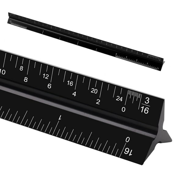 RUseeN 12'' Architectural Scaling Ruler, Imperial Architectural Scaling Tools, Engineering Drafting Construction Drawing Blueprints Triangular Architect Scaling Rulers (Black)