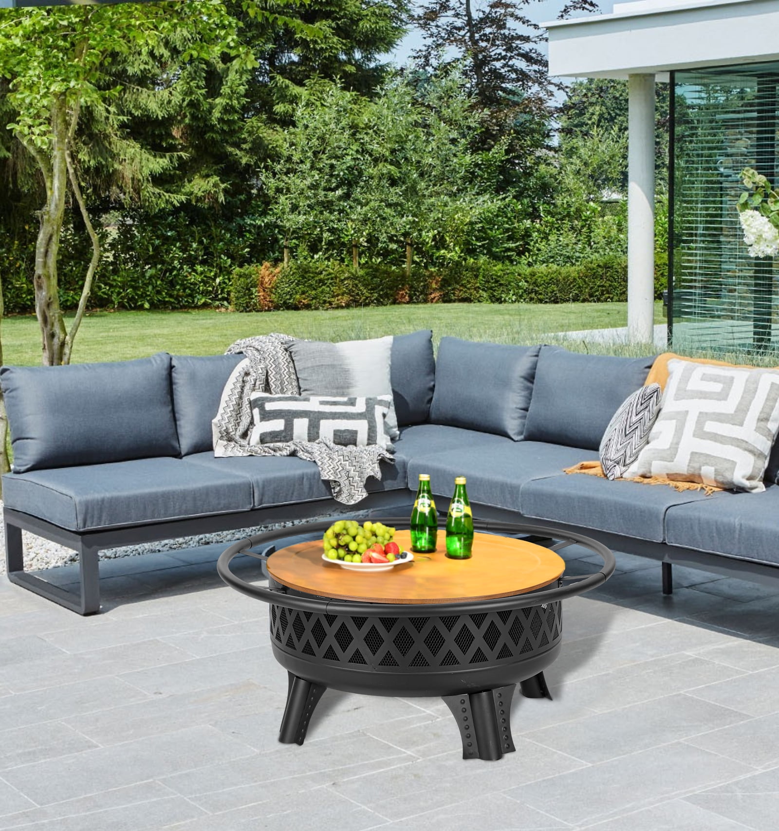 MistMo 38-Inch Wood Burning Fire Pit with Grill & Lid