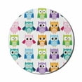 thumbnail image 1 of Cartoon Mouse Pad for Computers, Colorful Pattern Friendly Owl Birds with Different Face Expressions Comic, Round Non-Slip Thick Rubber Modern Gaming Mousepad, 8" Round, Multicolor, by Ambesonne, 1 of 2