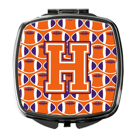 Letter H Football Orange White and Regalia Compact Mirror CJ1072-HSCM