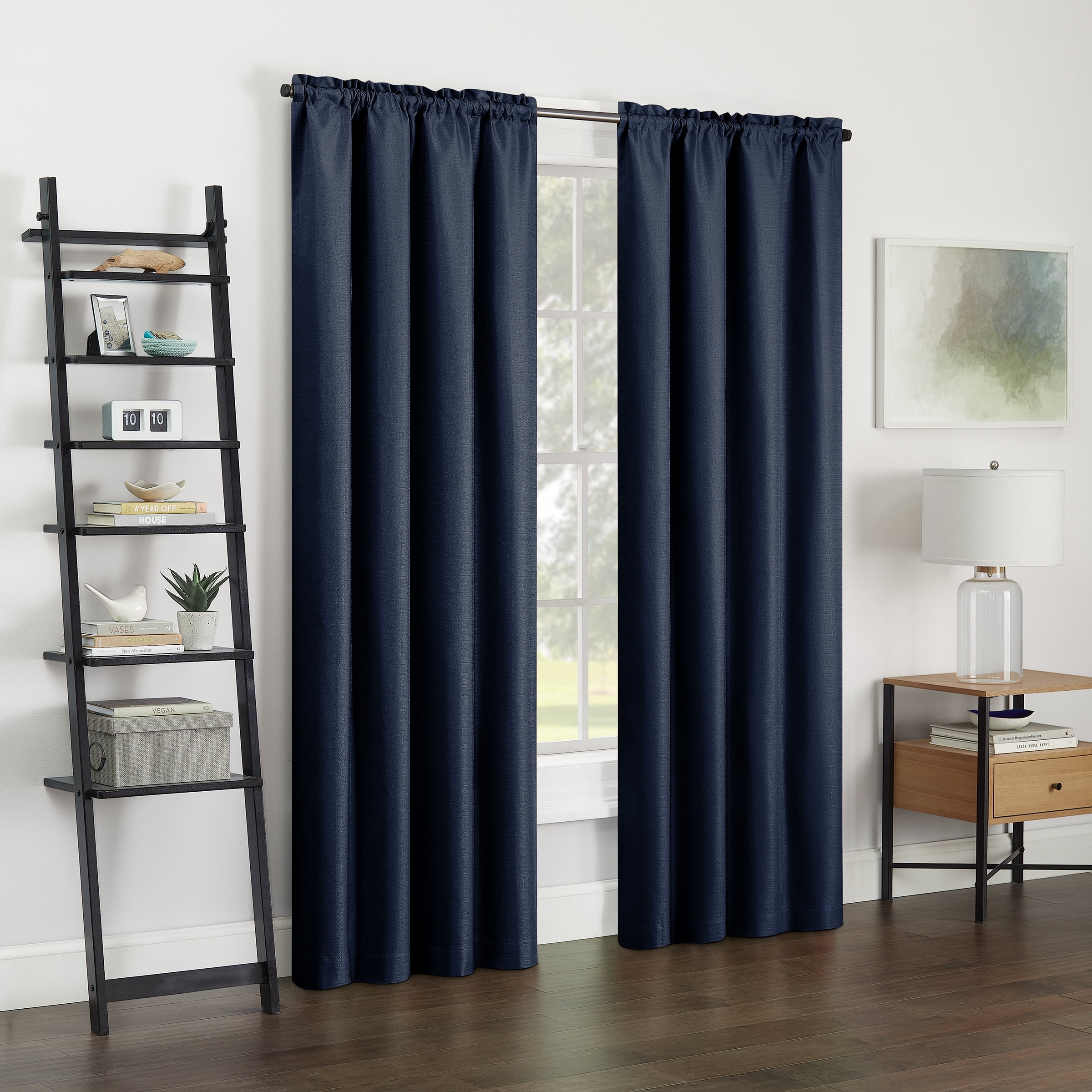 (2 pack) Eclipse Samara Solid Blackout Curtains, Single Curtain Panel, 84 Inch Long Blackout Curtains, 42" W x 84" L, Indigo