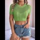thumbnail image 4 of Cárdigan de Punto de Corta con Trenzas Huecas, Top Corto Festivo con Ombligo Verde L, 4 of 10