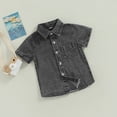 thumbnail image 2 of Douhoow 1-6Y Toddler Boy Denim Shirt Summer Kids Solid Color Short Sleeve Button Down T-Shirts, 2 of 9