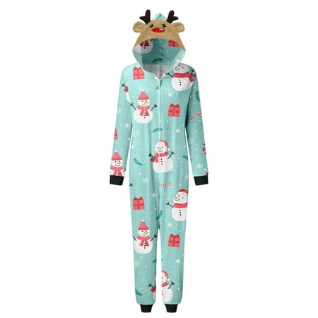 

Family Matching Outfits Christmas Women Long Sleeve Cute Deer Head Hooded Jumpsuit Soft Zipper Romper Sleepwear Holiday Pajamas Matching Outfits Set