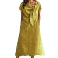 thumbnail image 5 of CIENVNSTG Elegant Solid Short Dresses Summer Casual Loose O Neck Lace Up Skirt Simple Elegant Formal Dress Yellow M, 5 of 5