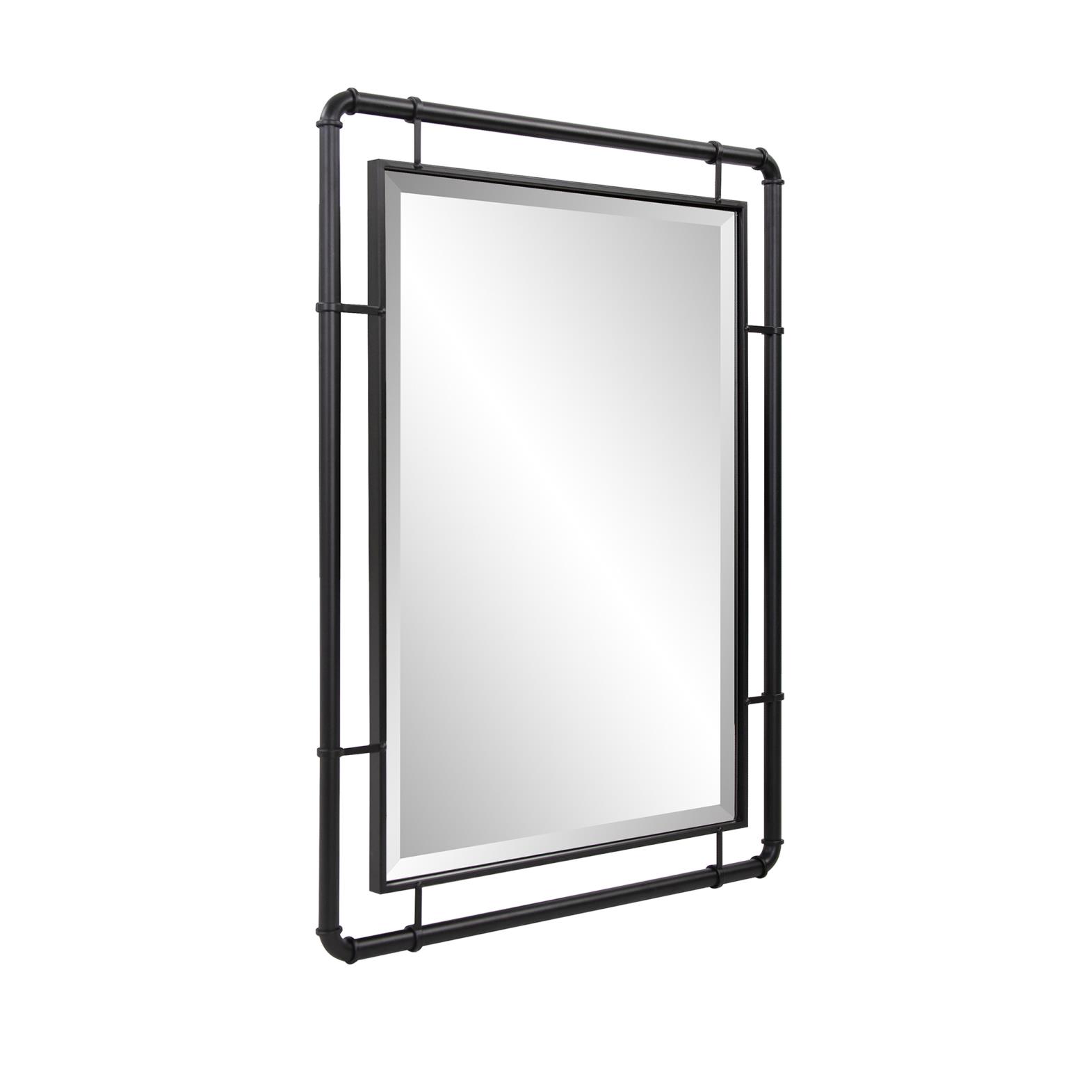 Tyler Dillon Matte Black Vanity and Wall Mirror with Metal Pipe Inspired Frame - 40"H x 30"W