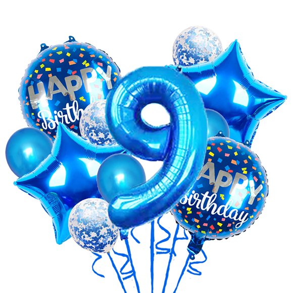 Set de globos Chaungfu de 11 piezas en azul para fiesta de 9.º cumpleaños