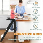 G TALECO GEAR Foldable Toddler Tower, Kitchen Kids Step Stool Helper, Standing Tower with 3 Adjustable Heights, Black&White