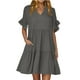 thumbnail image 1 of Vestido de Verano de Manga Corta para las Mujeres una Línea de Playa Casual, Bolsillos de Primavera Suelto Vestido de Poliéster, 1 of 7