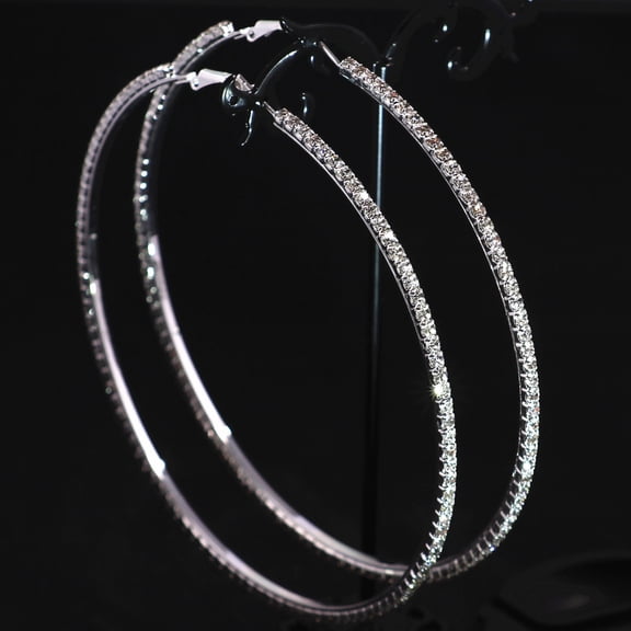 Sdmnsg-T Rhinestone Big Hoop Earrings for Women Hypoallergenic Large Cubic Zirconia Hoops Huggie Sparkly CZ Crystal Gold-Tone Plated Women's Loop Earring Fashion Classic Jewelry for Party Dance