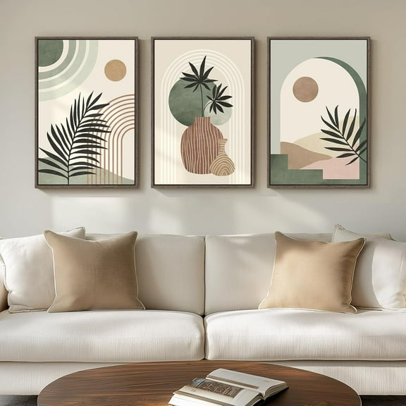 Framed Boho Canvas Wall Art, Set of 3 Abstract Geometric Art Prints, Boho Wall Hanging Pictures for Living Room, Bedroom, Office Wall Decor, 16x24 Inch