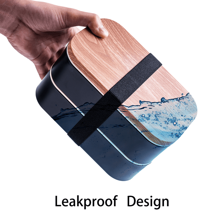 Japanese Bento Box Set: 2 Layer Lunch Container, Bamboo Board Lid
