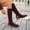 thumbnail image 5 of SAWOBUUN Womens Knee High Boots Round Toe Slip On Back Zipper Low Block Heel Wide Width Stretchy Faux Suede Comfortable Winter Boots, 5 of 8