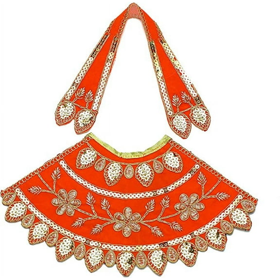 Orange Designer Laxmi Durga Devi MATA Dress poshak vastra Cloth lehanga Chunari Puja Item for Idol Statues (Size :- 5")