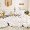 thumbnail image 3 of Bedding two-sided white and grey Pom Pom Boho Chic Bedding Washed Microfiber Bedding Sets Soft Duvet Cover with Zipper Size King, 3 of 5