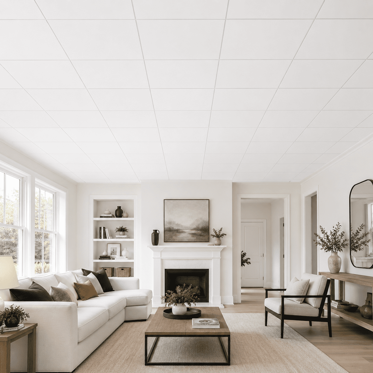 Yeslife 12-Pack 2ft x 2ft PVC Drop Ceiling Tiles, White, Waterproof Reusable Planks for Home Office, 48 sq ft Cover