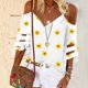 thumbnail image 2 of Blusa de panel de malla de margaritas con cuello en V para mujer, manga de campana 3/4, informal, suelta Fridja hj3445, 2 of 3