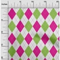 thumbnail image 2 of oneOone Velvet Pink & Green Fabric Check Argyle Craft Projects Decor Fabric Printed By The Yard 58 Inch Wide, 2 of 5