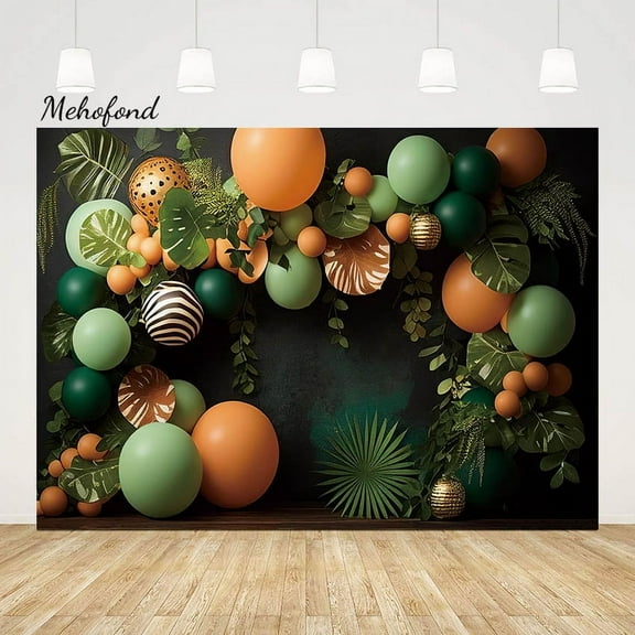 Mehofond Safari Balloon Photography Backdrop Green Jungle Forest Wild One Party Newborn Baby Shower Birthday Photo Background