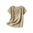 thumbnail image 6 of Embroidered Tops for Women Cotton Linen Shirts Short Sleeve Crewneck Blouses Casual Boho Tops Vacation Loose Clothes Summer Daily Wear by Yigetop Beige L, 6 of 6