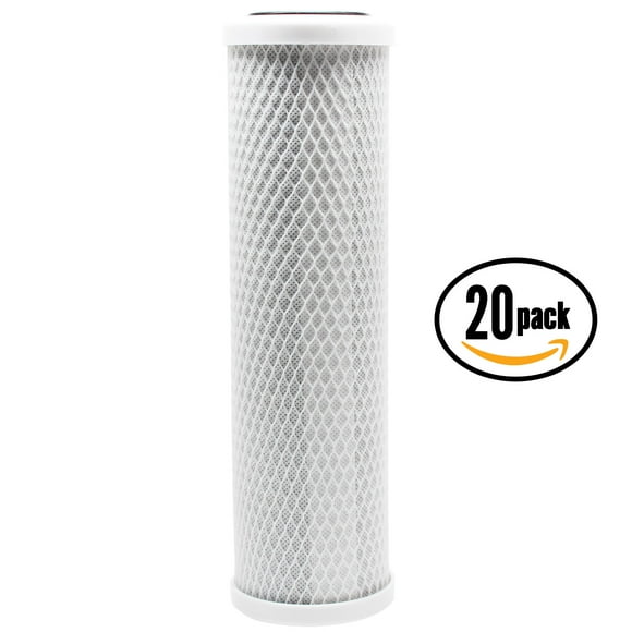 20-Pack Compatible EcoPure EPW2V00 Activated Carbon Block Filter - Universal 10 inch Filter for EcoPure By-Pass Whole Home Water Filtration System - Denali Pure Brand