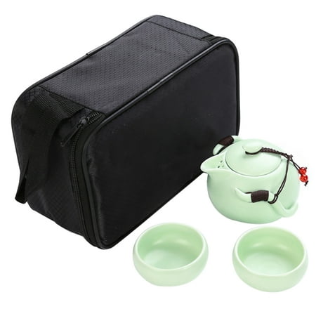 

Portable Travel Tea Set Porcelain Kung Fu Tea Ware with a Teapot & 2 Teacups & Travel Bag - Green