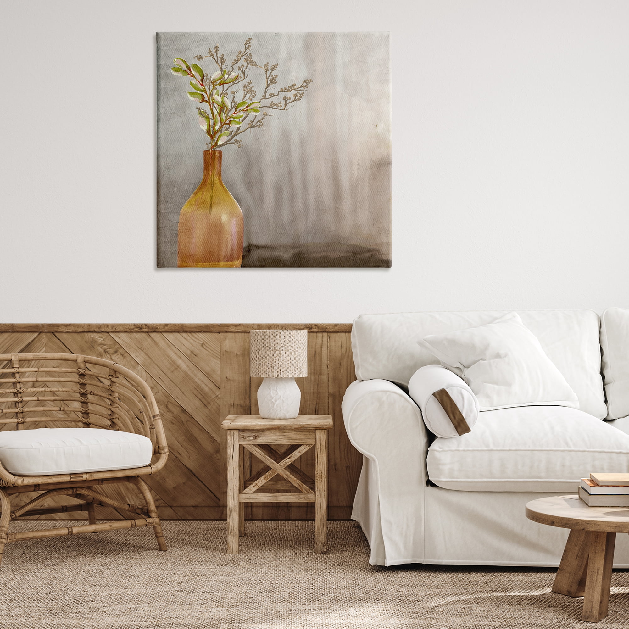 Stupell Industries Traditional Amber Vase Plants & Flowers Painting Wrapped Canvas Art Print Wall Art, 36 x 36