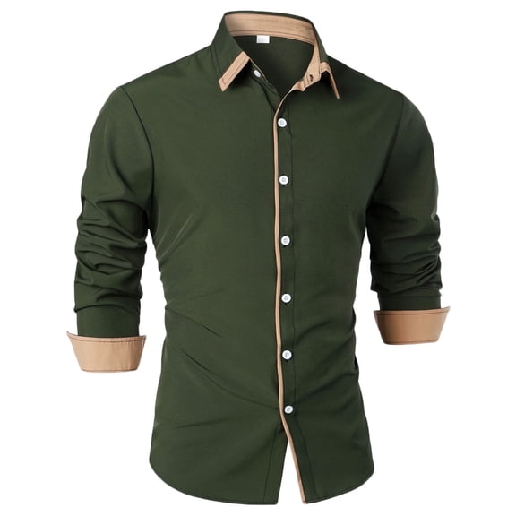 Dress Shirts for Men Business Casual Long Sleeve Button-Down Collared Tshirts Shirt Mens Classic Color Block Slim-Fit Lapel Office Work Tops