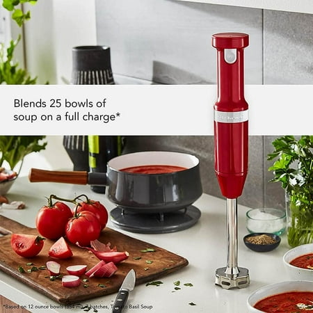 KitchenAid - Cordless Variable Speed Hand Blender with Chopper and Whisk attachment - KHBBV83 - Empire Red