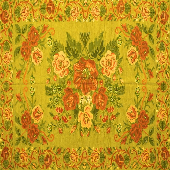 Ahgly Company Machine Washable Indoor Square Medallion Yellow French Area Rugs, 5' Square