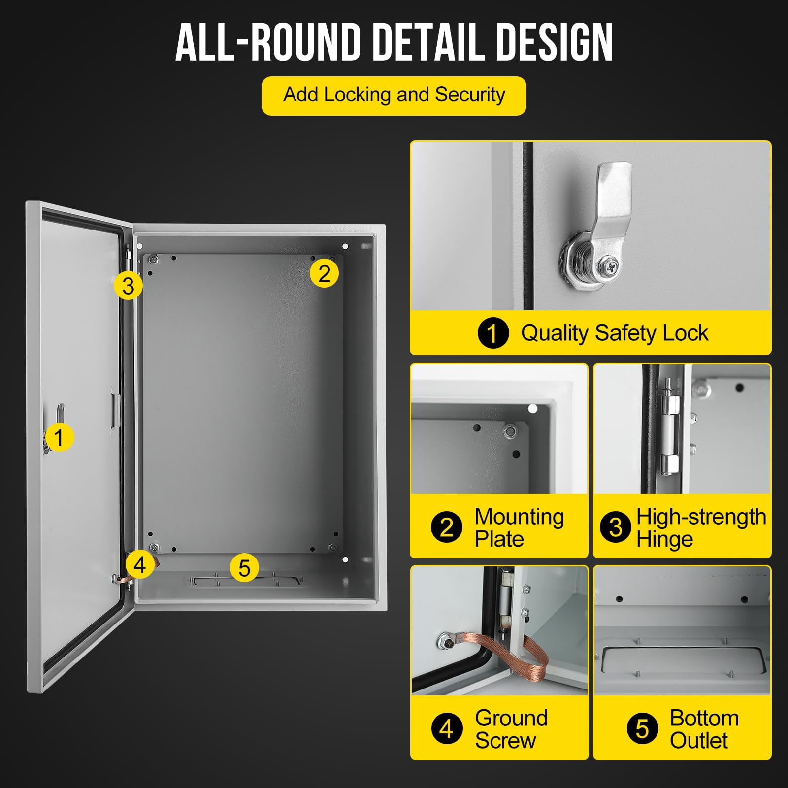 Electrical Box, NEMA 4X Steel Electrical Box, IP66 Waterproof & Dustproof, Outdoor/Indoor Electrical Junction Box, Lockable Junction Box