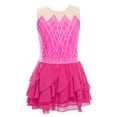 thumbnail image 1 of LiiYii Kids Girls Shiny Rhinestone Sleeveless Tiered Ruffle Figure Skating Dance Dress Ballet Tulle Hot Pink 6, 1 of 5