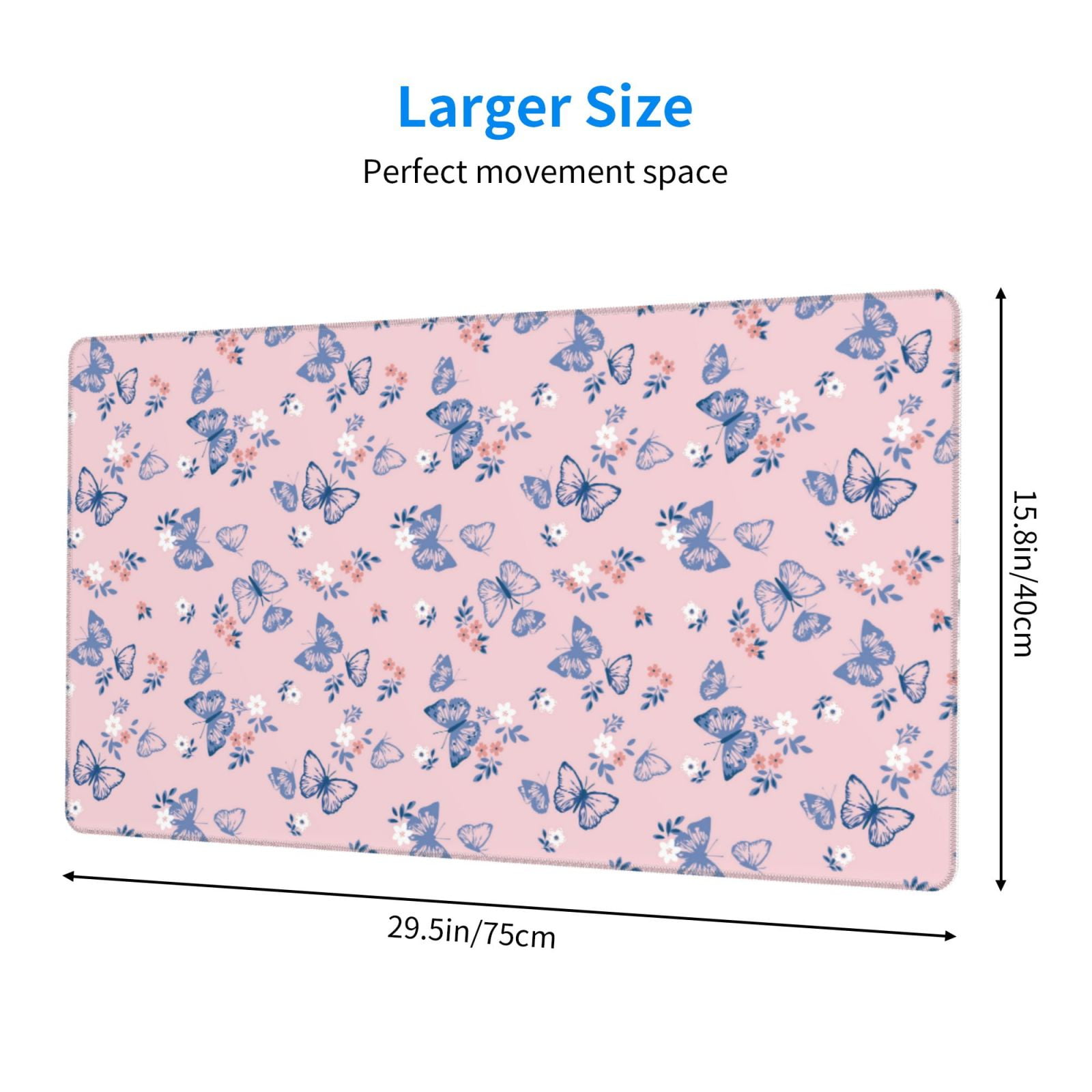 Rateoe Butterfly Print Mouse Pad - Extended Large Gaming Mousepad,Non-Slip Stitched Edge,16x29.5 Inch