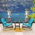 thumbnail image 7 of TOTAL 3 Piece Rocking Chair Patio Bistro Set Balcony Chairs Iron Conversation Sets Outdoor Furniture with Glass Coffee Table for Porch Poolside Lawn (Blue, Curved Armrest), 7 of 7